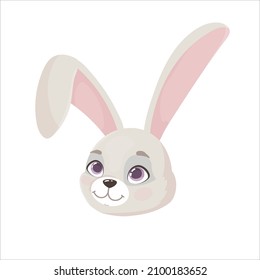 Muzzle of a Cute rabbit in a cartoon style. Emotions in animals. Vector illustration isolated on white background.