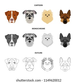 Muzzle of different breeds of dogs.Dog breed Stafford, Spitz, Risenschnauzer, German Shepherd set collection icons in cartoon,outline,monochrome style vector symbol stock illustration web.