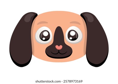 Muzzle of Dog. Childish cute Face character. Cartoon Pet. Isolated on white background Head brown Animal. Dachshund Puppy with big ears, heart-shaped nose. Flat style. Color image. Vector illustration