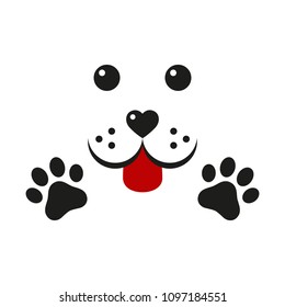 muzzle of a dog with paws on a white background