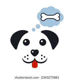 Muzzle of a dog with the thought of a bone. Vector illustration.