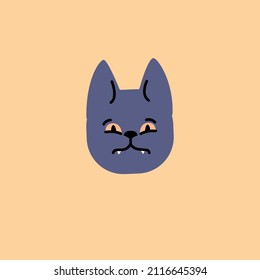 Muzzle or face of a sad cat in a simple vector style
