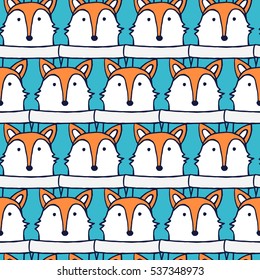 Muzzle fox in blue pullover seamless vector pattern