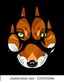 muzzle of a fox in a paw print