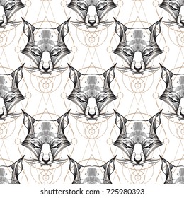 Muzzle Fox Seamless Pattern For The Design Of The Surface Of The Fabric, Packaging, Wallpaper.