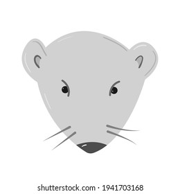 The Muzzle Of A Gray Mouse, Only The Head Of A Rat. Doodle Colored Isolated Objects On A White.