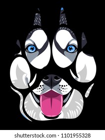 muzzle of a husky dog in a paw print