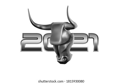 The muzzle of an iron white bull. 2021 year. 3d vector illustration