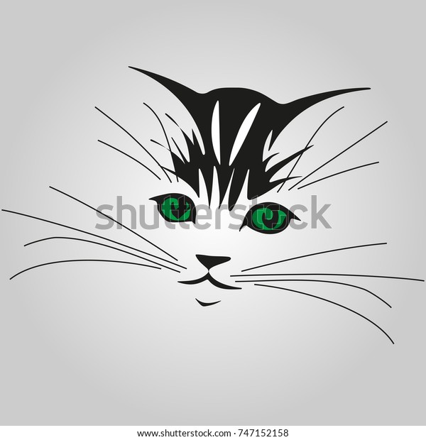 Muzzle Kitten Green Eyes On Gray Stock Vector (Royalty Free) 747152158 ...