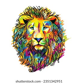 Muzzle of a lion. Multicolored vector illustration