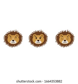 Muzzle of a lion with open and closed eyes isolated on white background. Stock vector illustration for decoration and design, postcards, fabrics, packaging, children textiles, poster, banner, books.