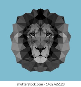 The muzzle lion vector illustration with high-detailed eyes, consisting of triangles. Low poly design. Vector EPS 10