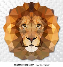 The muzzle lion vector illustration with high-detailed eyes, consisting of triangles. Low poly design