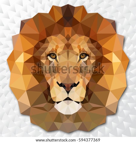 The muzzle lion vector illustration with high-detailed eyes, consisting of triangles. Low poly design