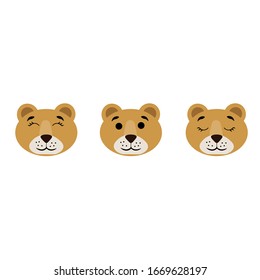 Muzzle of a lioness with open and closed eyes isolated on white background. Stock vector illustration for decoration and design, postcards, fabrics, packaging, children textile, poster, banner, book