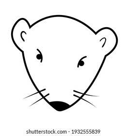 The muzzle of the mouse is in profile, only the head. Doodle isolated outline objects on white background.