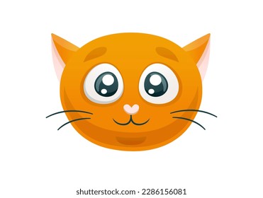Muzzle of the Orange Cat. Cartoon red Kitten Head. Pet from the cat family smiles. Domestic animal. Children illustration. Isolated. Vector illustration