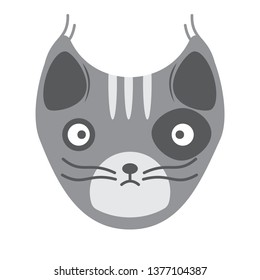 The muzzle of a pet. Head of a gray cat on a white background. Vector illustration in flat style