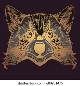 Muzzle raccoon illustration for creating sketches of tattoos, printing on clothes, design of posters and leaflets.