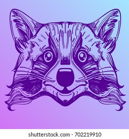 Muzzle raccoon illustration for creating sketches of tattoos, printing on clothes, design of posters and leaflets.