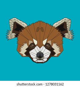 The muzzle of a red panda. The head of an animal on a turquoise background. Polygonal stylization. Vector illustration.