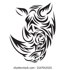 El bozal del rinoceronte se dibuja con diferentes líneas negras. Diseño adecuado para logotipo, icono, símbolo, mascota, tatuaje moderno, esténcil, estampado de camisetas y ropa. Ilustración vectorial aislada
