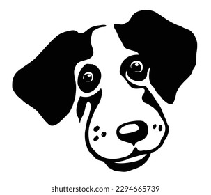 Muzzle of a sad dog in a stencil style. Vector illustration isolated on white. Lost dog. Mongrel dog. Cute sad puppy.