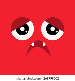 Muzzle sad monster. Vector card.