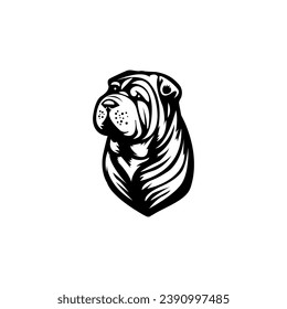 muzzle shar pei. Drawing, raccoon logo, icon. Black shar pei on a white background