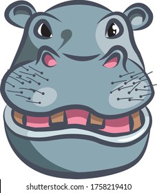 muzzle of a smiling large Hippo on a white background