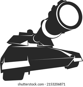 The muzzle of the tank in close up. Military equipment for defense. Flat vector illustration.