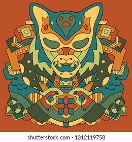 The muzzle of a wolf man. Illustration to create sketches of tattoos, print on clothes, create icons, design posters and flyers.
