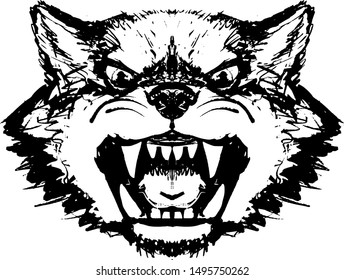 muzzle, wolf's head with bared teeth for a T-shirt vector