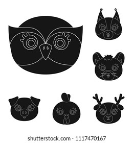 Muzzles of animals black icons in set collection for design. Wild and domestic animals vector symbol stock web illustration.