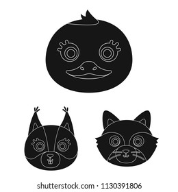Muzzles of animals black icons in set collection for design. Wild and domestic animals vector symbol stock web illustration.