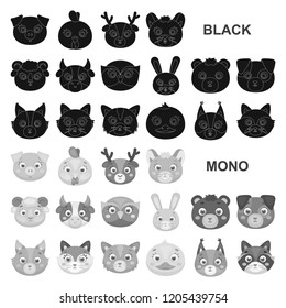 Muzzles of animals black icons in set collection for design. Wild and domestic animals vector symbol stock web illustration.
