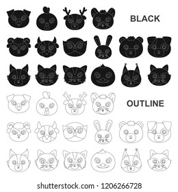 Muzzles of animals black icons in set collection for design. Wild and domestic animals vector symbol stock web illustration.