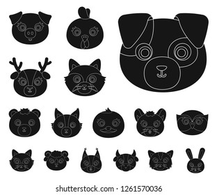 Muzzles of animals black icons in set collection for design. Wild and domestic animals vector symbol stock web illustration.