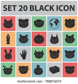 Muzzles of animals black icons in set collection for design. Wild and domestic animals vector symbol stock web illustration.