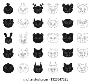 Muzzles of animals black,outline icons in set collection for design. Wild and domestic animals vector symbol stock web illustration.