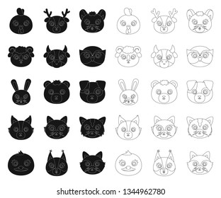 Muzzles of animals black,outline icons in set collection for design. Wild and domestic animals vector symbol stock web illustration.