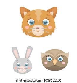 Muzzles of animals cartoon icons in set collection for design. Wild and domestic animals vector symbol stock web illustration.