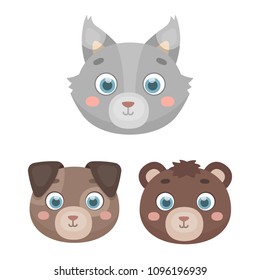 Muzzles of animals cartoon icons in set collection for design. Wild and domestic animals vector symbol stock web illustration.