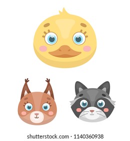 Muzzles of animals cartoon icons in set collection for design. Wild and domestic animals vector symbol stock web illustration.