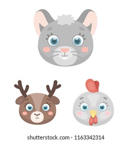 Muzzles of animals cartoon icons in set collection for design. Wild and domestic animals vector symbol stock web illustration.
