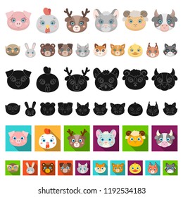 Muzzles of animals cartoon icons in set collection for design. Wild and domestic animals vector symbol stock web illustration.