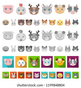 Muzzles of animals cartoon icons in set collection for design. Wild and domestic animals vector symbol stock web illustration.
