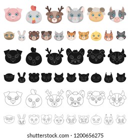 Muzzles of animals cartoon icons in set collection for design. Wild and domestic animals vector symbol stock web illustration.