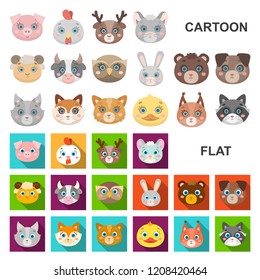 Muzzles of animals cartoon icons in set collection for design. Wild and domestic animals vector symbol stock web illustration.