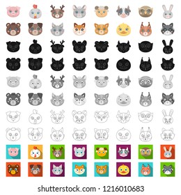 Muzzles of animals cartoon icons in set collection for design. Wild and domestic animals vector symbol stock web illustration.